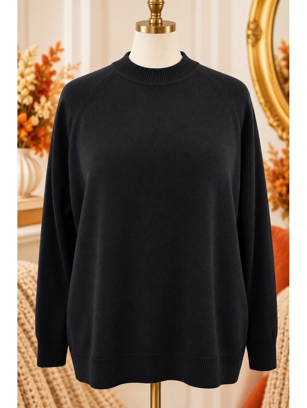 Vintage Hampshire Studio Women’s 3X Black Mock Neck Sweater Back Zip Acrylic